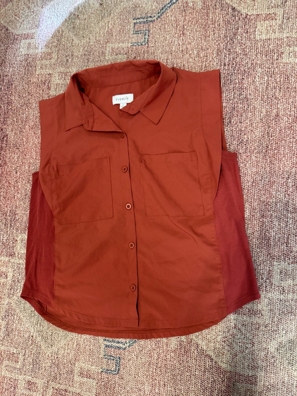 Evereve rust-orange sleeveless button-down utility blouse small
